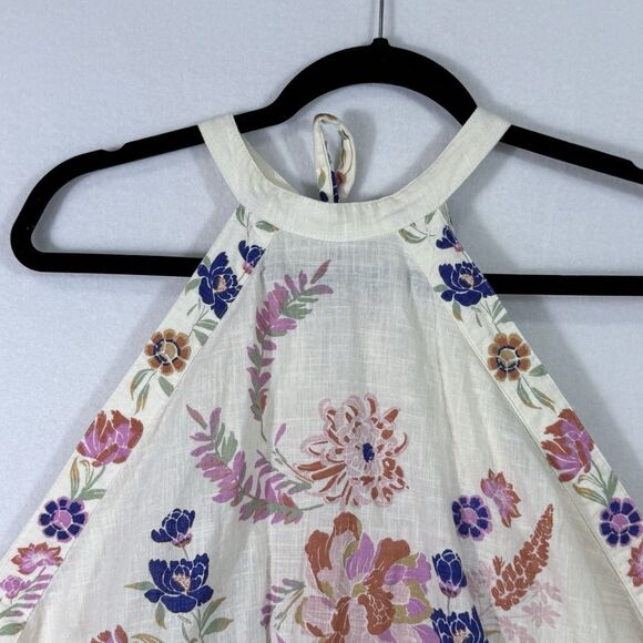 Free People Emily Ivory Floral Print Halter Tie-Back Tank Top Size L Boho Preppy - Picture 4 of 15